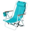 Folding Beach Chair with Cup Holder and Wooden Armrests - 4 Position