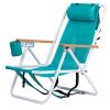 Folding Beach Chair with Cup Holder and Wooden Armrests - 4 Position