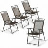 Set of 4 Patio Folding Sling Chairs Steel Camping Deck - Color: Brown