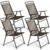 Set of 4 Patio Folding Sling Chairs Steel Camping Deck - Color: Brown