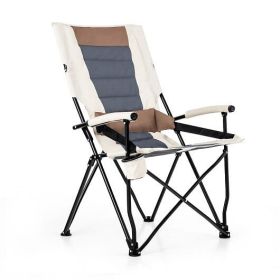 Folding Camping Chair with Cup Holder Armrest and Lumbar Pillow-Color Multicolor