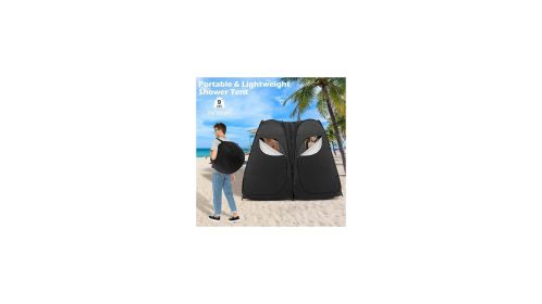 Oversized Pop Up Shower Tent with Window Floor and Storage Pocket-Black