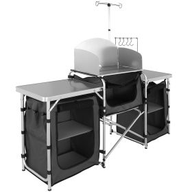 VEVOR Aluminum Cook Station 3 Cupboard & Detachable Windscreen-Black