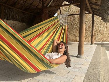 Deluxe Brazilian Style Double Hammock (Color: Yellow, Green, and Red Strips)