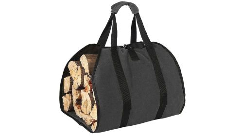 Outdoor Canvas Firewood Storage Bag Logging Tote Bag (Color: Khaki)
