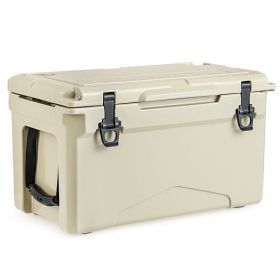 Rotomolded Cooler with Integrated Cup Holders and Bottle Opener (Color: Tan)