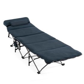 Folding Retractable Travel Camping Cot with Mattress and Carry Bag (Color: Blue)
