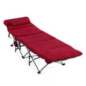 Folding Retractable Travel Camping Cot with Mattress and Carry Bag (Color: Red)