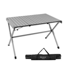 4-6 Person Portable Aluminum Camping Table with Carrying Bag (Color: Gray)