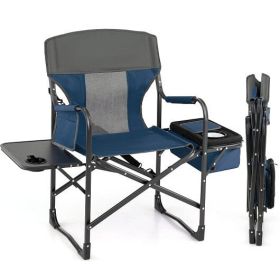 Folding Camping Directors Chair with Cooler Bag and Side Table (Color: Blue)