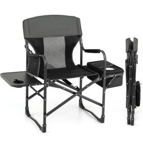 Folding Camping Directors Chair with Cooler Bag and Side Table (Color: Black)