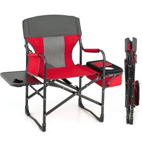 Folding Camping Directors Chair with Cooler Bag and Side Table (Color: Red)