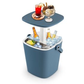 3-in-1 Portable Cooler Bar Table with Bottle Opener and Lift Top Lid (Color: Blue)