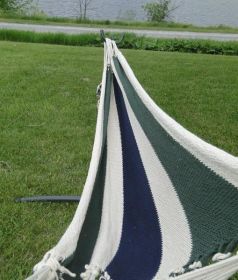 Nicaraguan Hammock - Deluxe (Color: Blue, White, and Green Stripes)