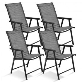 Patio Folding Chairs for Outdoor Camping - 4-Pack Portable Set (Color: Gray)
