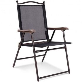 Set of 2 Patio Folding Sling Back Camping Deck Chairs (Color: Black)
