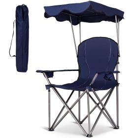 Portable Folding Beach Canopy Chair with Cup Holders (Color: Blue)