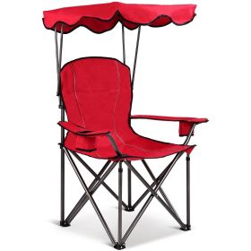 Portable Folding Beach Canopy Chair with Cup Holders (Color: Red)