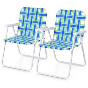 Folding Beach Chair, Camping Lawn Webbing Chair, 2 Pieces  (Color: Blue)