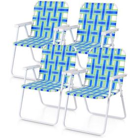 Folding Beach Chair Set for Camping and Lawn Relaxation - 4 Pieces (Color: Blue)