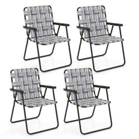 Folding Beach Chair Set for Camping and Lawn Relaxation - 4 Pieces (Color: Coffee)