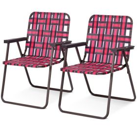 Folding Beach Chair, Camping Lawn Webbing Chair, 2 Pieces  (Color: Red)