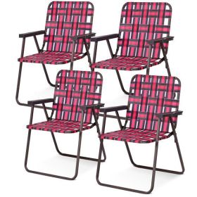 Folding Beach Chair Set for Camping and Lawn Relaxation - 4 Pieces (Color: Red)
