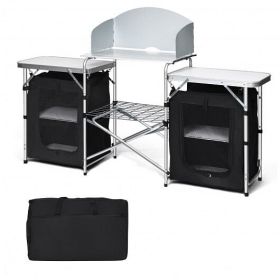 Folding Camping Table with Storage Organizer (Color: Black)
