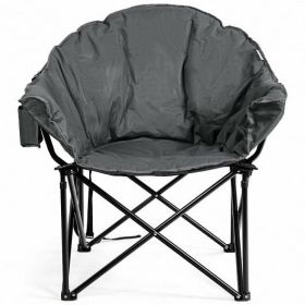 Padded Folding Moon Chair with Carrying Bag for Camping (Color: Gray)