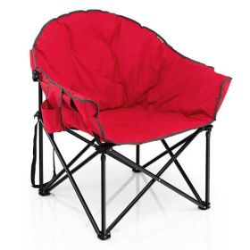 Padded Folding Moon Chair with Carrying Bag for Camping (Color: Red)
