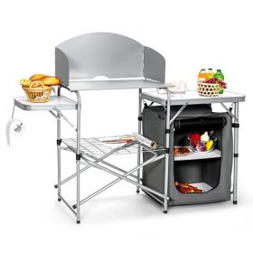 Foldable Outdoor BBQ Portable Grilling Table With Windscreen Bag (Color: Gray)