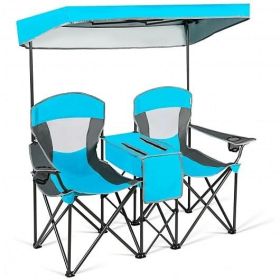 Portable Folding Camping Canopy Chairs with Cup Holder (Color: Blue)