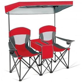 Portable Folding Camping Canopy Chairs with Cup Holder (Color: Red)