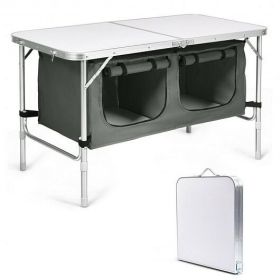 Adjustable Height Folding Camping Table (Color: Gray)