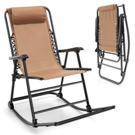 Outdoor Patio Camping Lightweight Folding Rocking Chair with Footrest (Color: Beige)