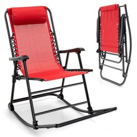 Outdoor Patio Camping Lightweight Folding Rocking Chair with Footrest (Color: Red)