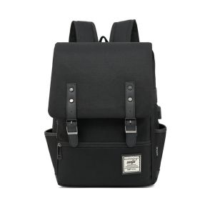 1pc Vintage Nylon Laptop Backpack with USB Charging Port (Color: Dark Black)