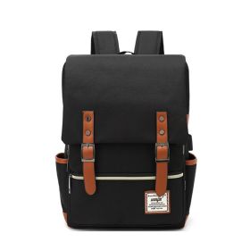 1pc Vintage Nylon Laptop Backpack with USB Charging Port (Color: Black-brown)