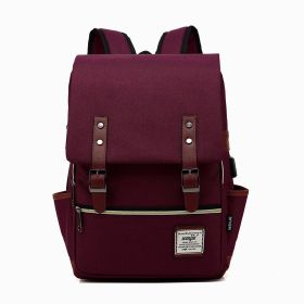 1pc Vintage Nylon Laptop Backpack with USB Charging Port (Color: Red)