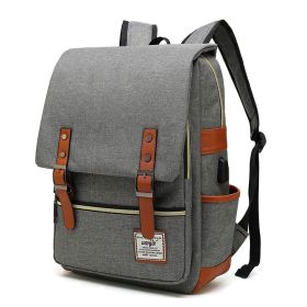 1pc Vintage Nylon Laptop Backpack with USB Charging Port (Color: Grey)