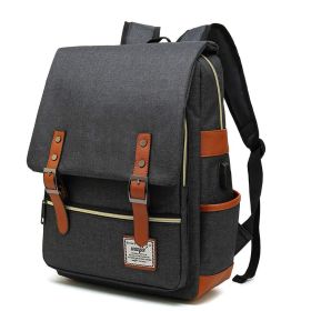 1pc Vintage Nylon Laptop Backpack with USB Charging Port (Color: Dark Gray)