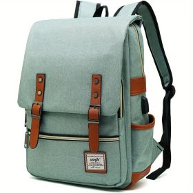 1pc Vintage Nylon Laptop Backpack with USB Charging Port (Color: Light Green)