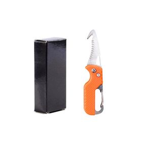 Serrated Pocket Knife Hook Blade Utility Knife Folding Camping Knife Parcel (Color: Orange White Blade)