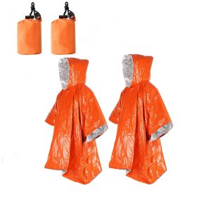 Emergency Blanket Poncho, Ultralight Waterproof, 2 PCS  (Color: Orange 2pcs)