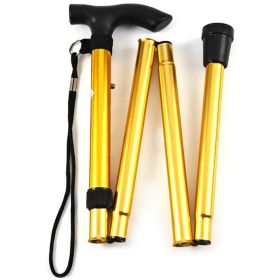 Foldable Lightweight Walking Stick Trekking Pole With Rubber Tip Adjustable (Color: Golden)