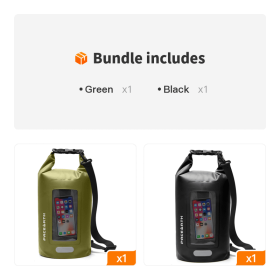 Waterproof Dry Bag 10L/20L/30L Fishing Bag With Clear Phone Case Roll Top (Color: Green-Black)