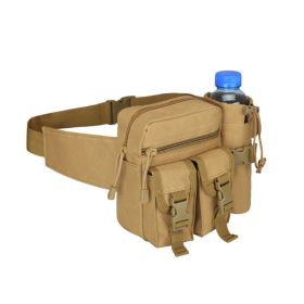 Tactical Waist Bag Denim Waistbag With Water Bottle Holder For Outdoor Traveling (Color: Khaki)