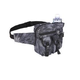 Tactical Waist Bag Denim Waistbag With Water Bottle Holder For Outdoor Traveling (Color: Black Python Pattern)