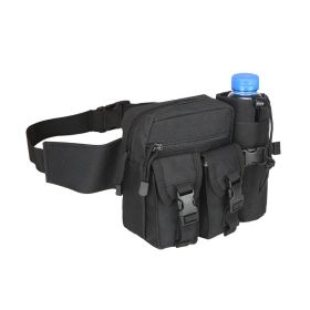 Tactical Waist Bag Denim Waistbag With Water Bottle Holder For Outdoor Traveling (Color: Black)