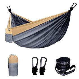 Camping Hammock Double & Single Portable Hammock With 2 Tree Straps (Color: Grey, size: 118.11x78.74inch)